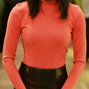 NWT Women's Bp. Mock Neck Poinsettia Red Ribbed Bodysuit Size X-Small  3810